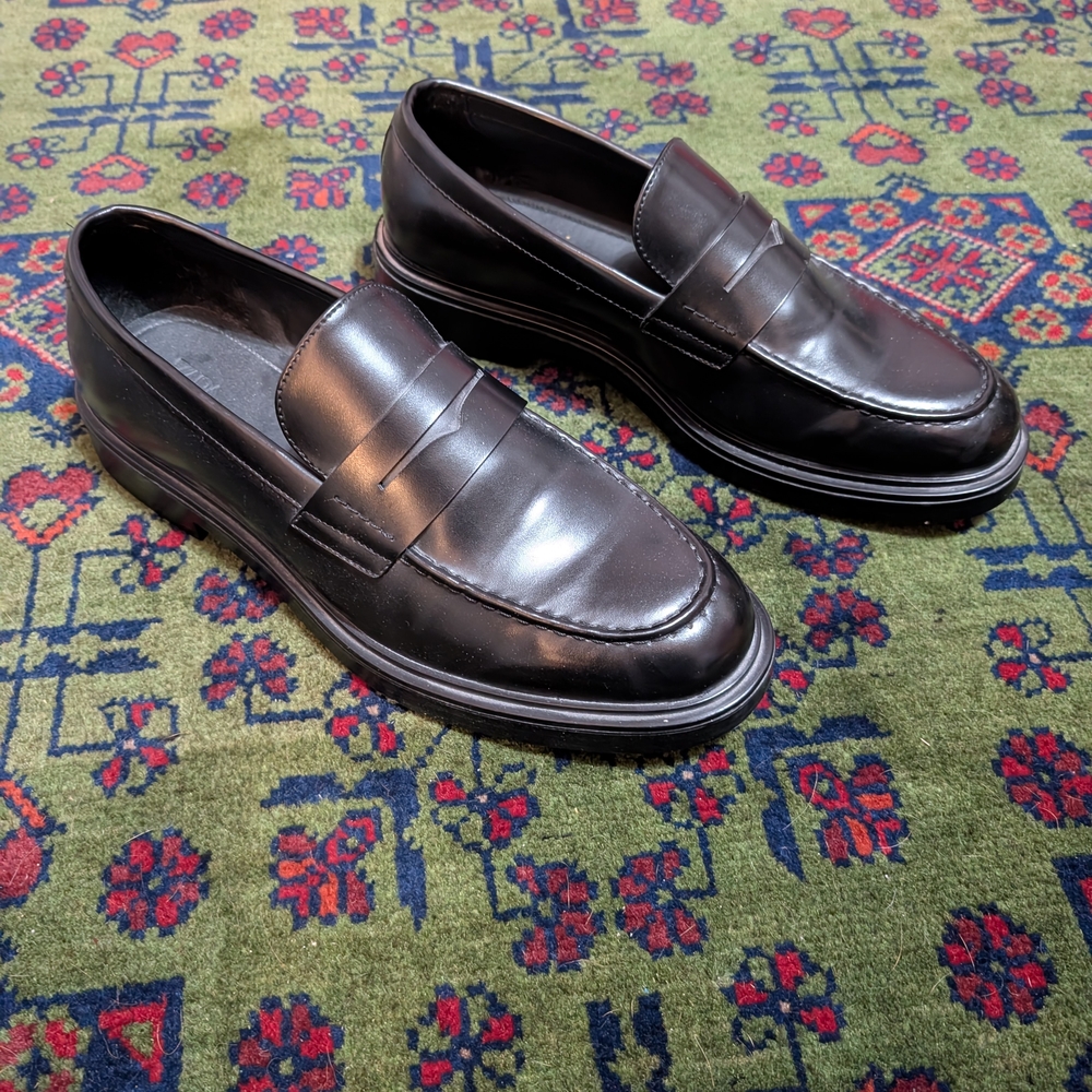 Zara Black Leather Penny Loafers